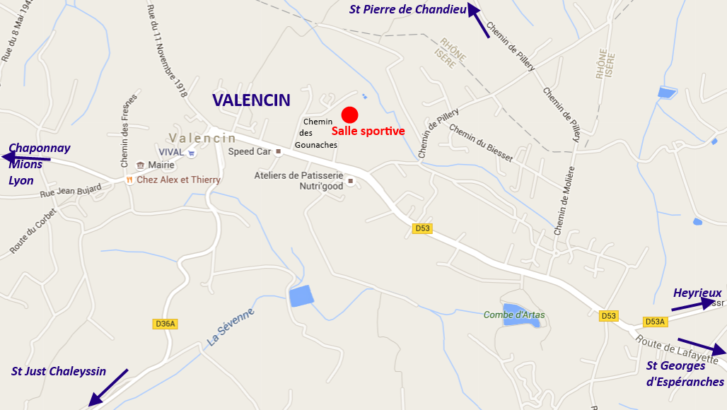 plan d'accès au gymnase Valencin